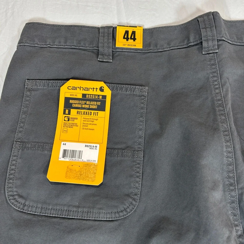 Carhartt Mens 44 Rugged Flex Relaxed Fit Canvas Work Shorts Gray BS2514-M NWT